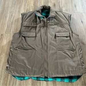 Vintage The Branded Lion Tan Buffalo Plaid Lined Men's XL Vest Reversible